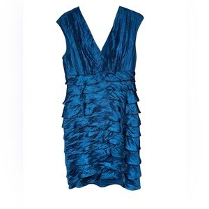 London Times Shimmering Peacock‎ Blue Tiered Mini Dress size 10 EUC